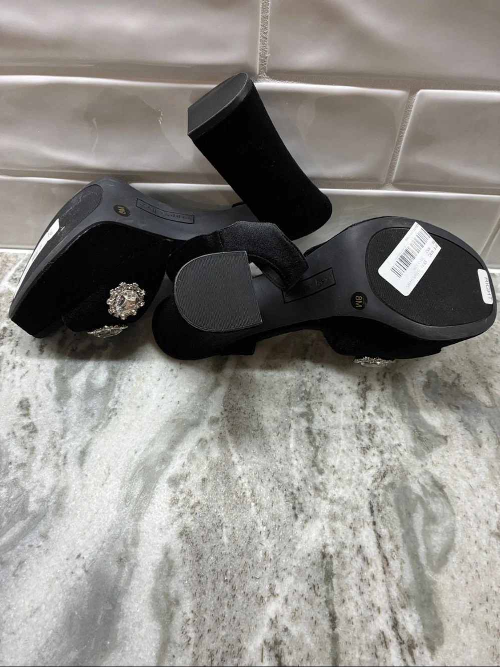 Copper Key Black Velvet Platform Jewel-Embellished Sandals